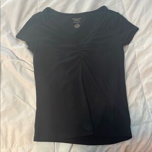 American Eagle Outfitters Black Ruched Cap Sleeve Blouse